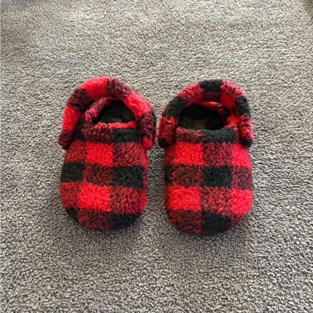 CROCS Toddler Red and Black Plaid Slippers